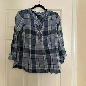 Talbots Flannel Blouse Purple with silver thread size Xp